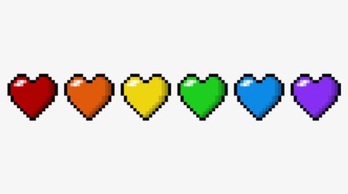 Six Pixel Hearts, Stacked Side By Side, Each Heart - Rainbow Hearts In A Line, HD Png Download, Free Download