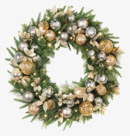 Gold Christmas Wreath Transparent Background - Gold Christmas Wreath, HD Png Download, Free Download