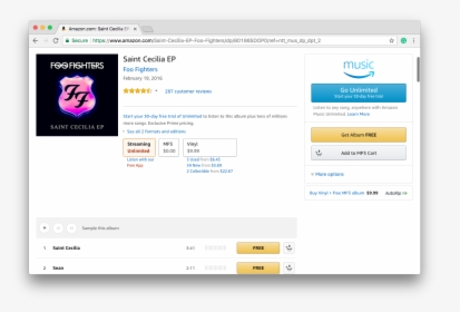 Amazon Mp3 Music Download Website Page With Saint Cecilia - Music Download Cart Page, HD Png Download, Free Download