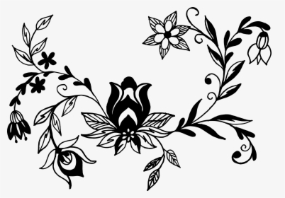 Floral Ornament Png Download - Butterflies With Flower Clipart Black And White, Transparent Png, Free Download