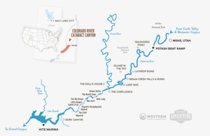 Map Of Colorado River Through Cataract Canyon - Cataract On A Map, HD Png Download, Free Download