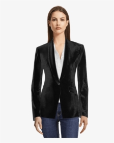 Black Velvet One Button Blazer With Shawl Lapels View, HD Png Download, Free Download