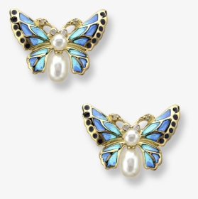 Nicole Barr Designs 18 Karat Gold Butterfly Earrings-blue - Butterfly Pearl Gold Earring Design, HD Png Download, Free Download