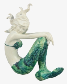 Flowing Hair Mermaid With Green Swirl Tail - Figurine, HD Png Download, Free Download