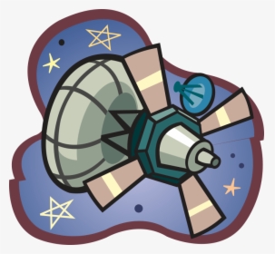 Cartoon Illustration Of Spacecraft With Satellite Attached - Illustration, HD Png Download, Free Download