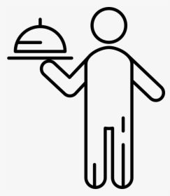Waiter With Food Tray - Food Server Clipart Black And White, HD Png Download, Free Download