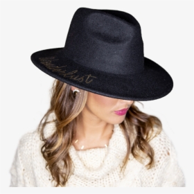 Woman Wearing A Black Hat And White Sweater Looking - Girl, HD Png Download, Free Download