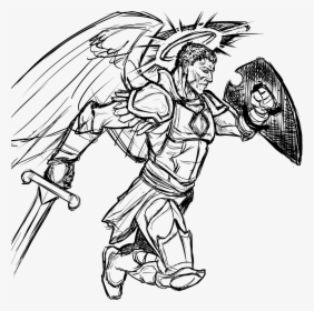 Angel Of War Line Art Clip Arts - Warrior Drawing, HD Png Download, Free Download