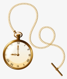 Gold Pocket Watch Clock Png Clip Art Clipart Image - Pocket Watch Chain Drawing, Transparent Png, Free Download