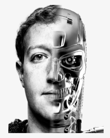 Mark Zuckerberg Face Black And White Monochrome Photography - Mark Zuckerberg Half Robot, HD Png Download, Free Download