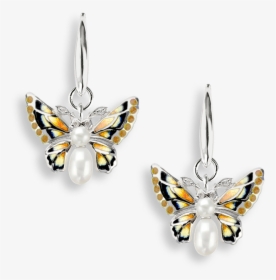Nicole Barr Designs Sterling Silver Wire Earrings Butterfly - Kolczyki Motyl Z Perłą, HD Png Download, Free Download