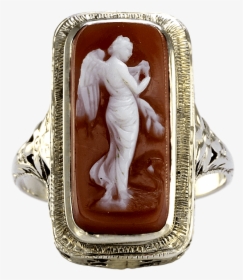 14k Vintage White Gold Cameo Ring - Indian Elephant, HD Png Download, Free Download