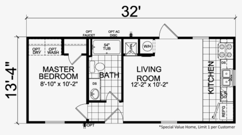 Thrifty - Two Bedroom Single Wide Mobile Home Floor Plans, HD Png Download, Free Download