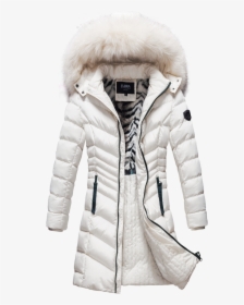 Gray Women's Puffer Coat With White Fur, HD Png Download, Free Download