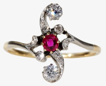 Edwardian French Ruby Diamond Ring Bypass - Engagement Ring, HD Png Download, Free Download