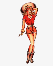 Sailor Jerry Vintage Tattoo Designs, Red Cow Girl, - Sailor Jerry Pin Up Girl Flash, HD Png Download, Free Download