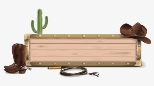 Wooden Border Graphic With Cowboy Hat, Boots, Bullwhip - Cowboy Hat And Boots Border, HD Png Download, Free Download