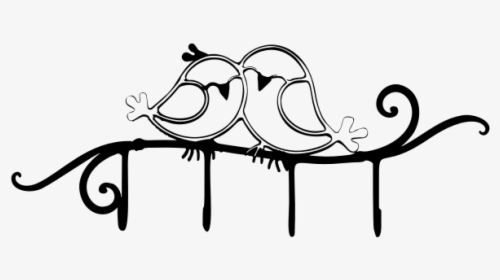 Love Birds On A Fence - Love Birds Line Drawing, HD Png Download, Free Download