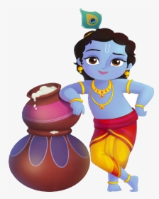 Lord Krishna Standing With Makhan - Lord Krishna Cartoon Png, Transparent Png, Free Download