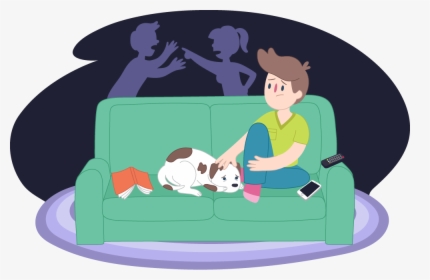 Sad Boy And His Dog On Couch, Parents Fighting In Background - Domestic Violence Kids Helpline Australia, HD Png Download, Free Download