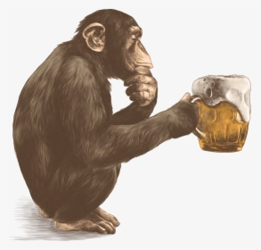 Illustrated Monkey Holding A Mug Of Beer - Common Chimpanzee, HD Png Download, Free Download