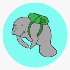 An Illustrated Manatee Wears A Backpack, HD Png Download, Free Download