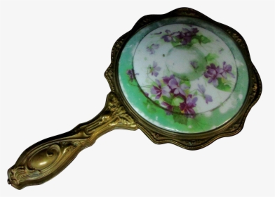 Antique Hand Held Porcelain Mirror Gold-tone Over Copper - Antique, HD Png Download, Free Download