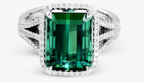 18k White Gold Colored Stone Ring - Green Colour Stone Ring, HD Png Download, Free Download