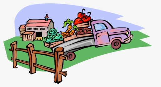 Vector Illustration Of Local Produce Fruit And Vegetable - Truck With Fruits Cartoon, HD Png Download, Free Download