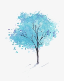 Ftestickers Watercolor Tree Blue - Lukisan Cat Air Sederhana, HD Png Download, Free Download