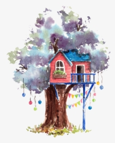 #ftestickers #watercolor #tree #treehouse - Watercolor House Png, Transparent Png, Free Download