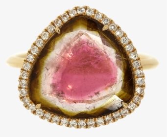 Watermelon Tourmaline Slice & Diamond Ring"  Class= - Engagement Ring, HD Png Download, Free Download