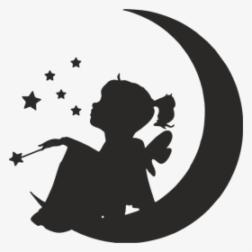Silhouette Image Stencil Clip Art Fairy - Silhouette Of A Girl On A Moon, HD Png Download, Free Download