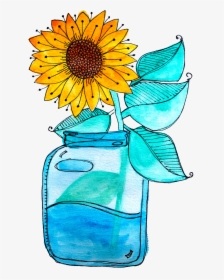 Pin By Wyldeheart Studio On Zen Watercolour Doodle - Sunflower, HD Png Download, Free Download