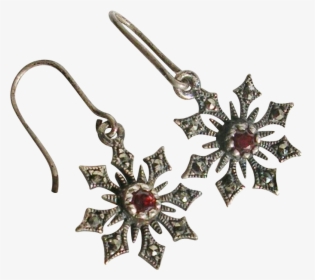 Sterling Silver Snowflake With Marcasite And Garnet - Earrings, HD Png Download, Free Download