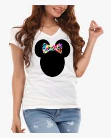 Minnie Mickey Floral Pattern Bow Silhouette Ladies - Playeras De Cameron Boyce, HD Png Download, Free Download