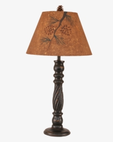 Distressed Black Swirl Table Lamp W/ Pine Branch Shade - Lampshade, HD Png Download, Free Download
