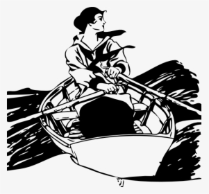 Girl In Rowboat Svg Clip Arts - Woman Rowing A Boat Drawing, HD Png Download, Free Download