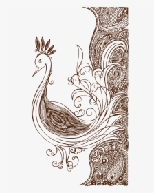 Peacock Drawing Fire - Flower And Peacock Design, HD Png Download, Free Download