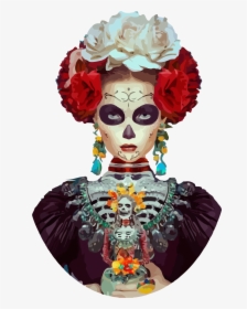 Day Of Dead Girl Mural - Maquillaje De Catrina De Frida Kahlo, HD Png Download, Free Download