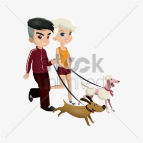 Transparent Girl Walking Clipart - Boy And Girl Walking Dogs, HD Png Download, Free Download