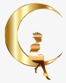 Gold Fairy Sitting On Crescent Moon No Background Clip - Crescent Moon Png Gold, Transparent Png, Free Download