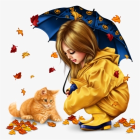 Little Girl In Raincoat With A Kitty Png 12b9d07e8a89c87a2 - Tubes Png Enfants, Transparent Png, Free Download