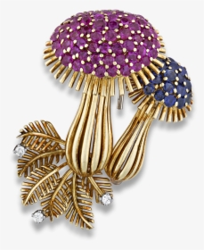 Ruby, Sapphire, Diamond And Gold Mushroom Brooch - Body Jewelry, HD Png Download, Free Download