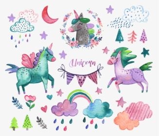 Watercolor Unicorn Elements Png Psd K589 - Baby Shower Girl Watercolor, Transparent Png, Free Download