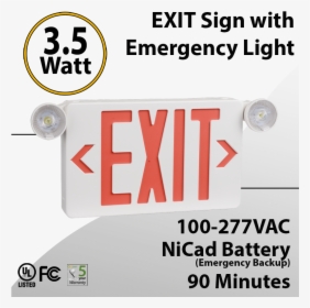 Exit Sign With Emergency Light 90 Minute Discharge - Exit Sign, HD Png Download, Free Download