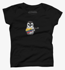 Baby Penguin Playing Colombian Flag Guitar Girl"s T-shirt - Cartoon, HD Png Download, Free Download