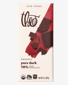Theo Pure 70% Dark Chocolate Bar, 3 Oz - Theo Chocolate Dark Chocolate Og Ginger 3 Oz, HD Png Download, Free Download