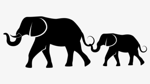 Elephants Silhouette - Mom And Baby Elephant Drawing, HD Png Download, Free Download