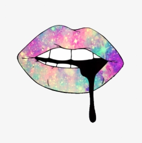 Tumblr Rainbow Drip Colorful Galaxy Aesthetic Lips - Black And White Lips, HD Png Download, Free Download